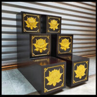 Bục tam cấp sen tam cấp sen dát vàng kệ để ban thần tài trang trí không gian thờ cúng gỗ hương