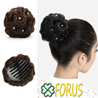 Búi hoa đính đá Sỉ 35k FREESHIP tóc giả búi hoa gắn đá, búi tóc giả, tóc búi giả, búi tóc giả hoa mai - Nâu Đỏ 233