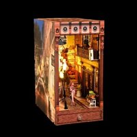 Buladle Thoải Mái Euro Street 3D Puzzle Gỗ DIY Mini House Book Nook Với Cảm Biến Cảm Ứng Đèn LED