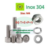 Bulong lục giác chìm đầu trụ size M4  inox bộ (Bộ TEPV) , ốc đầu trụ , ốc lục lăng đầu trụ inox, inox 304