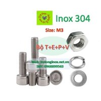 Bulong lục giác chìm đầu trụ size M3  inox bộ  (Bộ TEP) , ốc đầu trụ , ốc lục lăng đầu trụ inox, inox 304