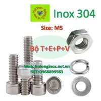 Bulong lục giác chìm đầu trụ size M5  inox  (Bộ TEPV) , ốc đầu trụ , ốc lục lăng đầu trụ inox, inox 304
