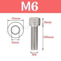 Bulong lục giác đầu trụ inox 304 M6 - 85mm