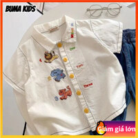 BUMA KIDS🔥Áo sơ mi trắng thêu hoạt hình Nhật Bản dễ thương cho bé trai