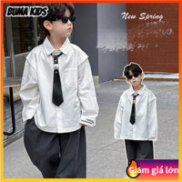 BUMA KIDS🔥Quần áo trẻ em mới mùa xuân, áo sơ mi trắng thời trang cho bé trai