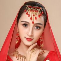 Bụng Nhảy Đầu Dây Xích Ấn Độ Khiêu Vũ Phụ Kiện Khiêu Vũ Hiệu Suất Trang Phục Đỏ Trang Sức Đá Trang Sức Đầu Dây Xích Lông Mày Mặt Dây Chuyền 3.29.2