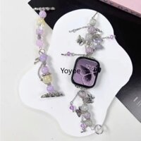 Bướm đàn hồi hạt dây đeo kim loại cho apple watch series 49mm 45mm 41mm 38mm 44mm girl bead chain bracelet cho iwatch band se 8 6 5 4 40mm 42mm