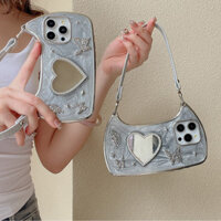 Bướm Kim Cương Gương Tình Yêu Túi Xách Vòng Tay Dây Đeo Tay Dây Xích Chống Sốc Ốp lưng IPhone 11 12 13 14 15 16 Pro Max Ốp Lưng