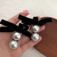 Bướm Tóc Mũ Đội Đầu Kẹp Tóc Ngọc Trai 2025 Mỏ Vịt Kẹp Nổ Cao Cấp Hepburn Phong Cách Nữ Nhung Đen