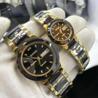 [Buôn Sỉ] [Shop Uy Tín] Đồng Hồ Nam Nữ RAD0 Sapphire L033 Viền Đá Đen, Dây Thép Đá Đen Máy Pin Nhật
