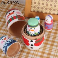 Búp bê ALARION Xmas Matryoshka, 5 Cái / bộ Búp bê Nga người tuyết bằng gỗ, thủ công thủ công An toàn bằng gỗ mịn màng Xếp chồng búp bê Quà tặng ngày thứ ba