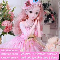 Búp bê barbie 60cm có nhạc khớp nối xoay 360 nằm chớp mắt bộ phụ kiện 30 món cho bé thỏa sức sáng tạo
