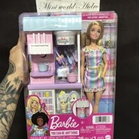 Búp Bê Barbie Ice Cream Shop Playset with 12 in Blonde Doll, Ice Cream Making. Bộ đồ chơi làm kem tươi bằng đất sét