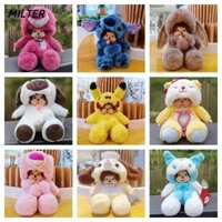 Búp bê biến hình MILTER, Búp bê hoạt hình thêu gấu dâu, Đồ chơi sang trọng MONCHICHI 20cm Mengqiqi