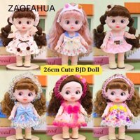 Búp bê BJD ZAOFAHUA 26cm, Biểu hiện vui nhộn Búp bê tóc xoăn dễ thương, 5 khớp di chuyển đáng yêu với quần áo xinh xắn Giày đồ chơi bé gái Quà tặng