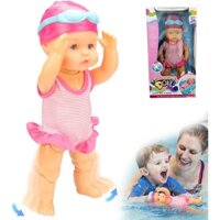 Búp bê bơi cho bé có khớp di động Búp bê bơi ếch chạy bằng pin với bộ đồ có thể tháo rời Búp bê trẻ em chống nước thực tế dễ thương cho bồn tắm bể bơi, không pin, bơi lội
