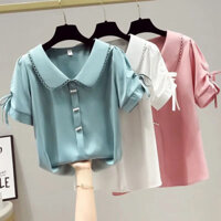 Búp Bê Buộc Dây Áo Sơ Mi Voan Nữ Sang Trọng Giảm Tuổi Bao Bụng Tay Ngắn Top Mùa Hè 2023 Thiết Kế Phong Cách Mới