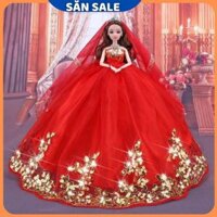 Búp Bê Cô Dâu 12 Khớp Váy Kim Sa Đỏ (Tặng Phụ Kiện 08 Món + 3 Váy Ngắn)