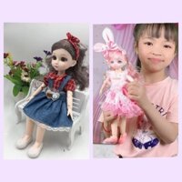 🌸Búp Bê Công Chúa Thỏ Hồng, Đầm Jean Tóc Mây Có Khớp Cao 30cm, Búp Bê Cao Cấp Quà Tặng Đồ Chơi Bé Gái🐰