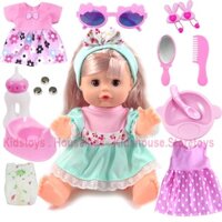 Búp Bê Em Bé , Biết Nói , Cười +( Tặng Phụ Kiện 15 PCS) Áo Xanh - Hàng mới về