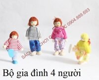 Búp bê gia đình bằng gỗ, con rối gỗ các thành viên gia đình loại đẹp - Bộ 4 thành viên