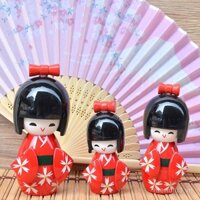 Búp bê kimono, con rối gỗ, trang trí phong cách Nhật Bản, quà tặng thủ công trang trí nhà hàng, bộ ba món