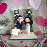 Búp bê len - Búp bê chibi cặp đôi cô dâu chú rể - Búp bê cưới làm quà tặng trang trí đám cưới [Làm theo yêu cầu]