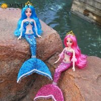 Búp bê nàng tiên cá công chúa MINLIA, Đồ chơi trang điểm cho bé gái bằng nhựa sáng bóng, Váy đuôi cá đính cườm 3D cổ tích Trường học