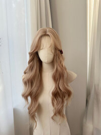 Búp Bê Ren Vàng Tóc Giả Len Xoăn Tay Móc Dài Xoăn Tóc Sóng Lớn Nước gợn Full Head Hood Nữ Gothic