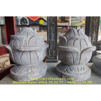 Búp sen đá granite đen Huế, Sen đá trang trí mộ, đền thờ, cột trụ, cao 31,5cm rộng 30cm (Viên)