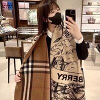 Burberry Khăn quàng cổ phong cách châu Âu và Mỹ Mới Kẻ sọc hai mặt Len dày Cashmere Thời trang mùa đông Ấm áp Dual-purpo