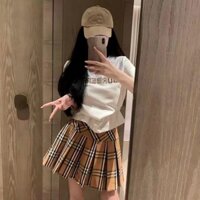 Burberry Mùa Hè Phong Cách Mới Ôm Hơn Nhìn Ngắn Tay T Phù Hợp Với Váy Xếp Ly Kẻ Sọc Cổ Điển Bộ Đồ Hai Mảnh