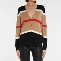 Burberry1254 Phong Cách Mới Kẻ Sọc Màu Phù Hợp Với Tay Dài Cổ Chữ v Dệt Kim Áo Khoác Cardigan Nữ