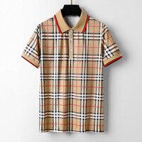 Burberry1349 POLO Áo Sơ Mi Tay Ngắn Công Sở Kẻ Sọc Nam Áo Sơ Mi POLO Cotton Nguyên Chất Cao Cấp Áo Thun Thoáng Khí
