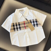 Burberry1457 Phong Cách Mới Trẻ Em Ngắn Tay Kẻ Sọc Áo Sơ Mi Ve Áo Quần Short