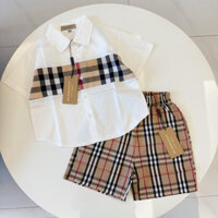 Burberry2506 Trẻ Em Mùa Hè Tay Ngắn Kiểm Tra Áo Sơ Mi Mùa Hè Ve Áo Sơ Mi