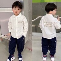 Burberry2506 Trẻ Em Phong Cách Mới Mỏng Dài Tay Polo Ve Áo Sơ Mi Áo Thun Top Đáy Áo Sơ Mi Nam Nữ