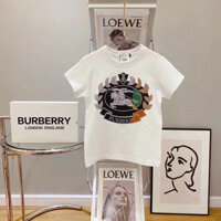 Burberry2561 Áo Thun Trẻ Em Tay Ngắn Nam Nữ Hoạt Hình In Hình Cổ Tròn Cotton Tay Ngắn