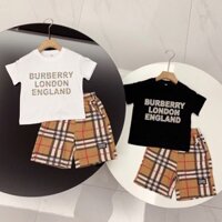 Burberry3025 Quần Short Tay Ngắn Thể Thao Hai Mảnh Quần Áo Trẻ Em Nam Nữ Vừa Lớn Bé Kiểm Tra Quần