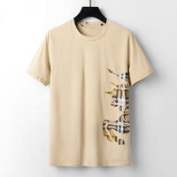 Burberry55 Tay Ngắn Nam Mùa Hè Cổ Tròn In Hình Áo Thun Nam Thời Trang Kẻ Sọc Áo Thun Cao Cấp
