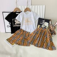 Burberry6515 Mùa Hè Phong Cách Mới Hoạt Hình Kẻ Sọc Quần Kẻ Sọc Váy Anh Em Gái Phù Hợp Với Quần Ngắn Tay Váy