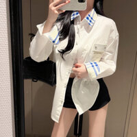 Burberry6525 Đầu Thu Đơn Giản Phiên Bản Hàn Quốc Kẻ Sọc Khâu Ve Áo Sơ Mi