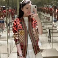 Burberry7328 Phong Cách Mới Màu Đỏ Checkerboard Chữ Dệt Kim Áo Khoác Nữ