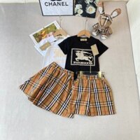 Burberry8525 Kẻ Sọc Brother Sister Suit Hai Mảnh Quần Áo Trẻ Em Vừa Lớn Trẻ Em Mùa Hè Phong Cách Mới Váy Phù Hợp Với