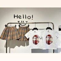Burberry8525 Quần Short Tay Ngắn Phù Hợp Với Bé Gái Váy Xếp Ly Hai Mảnh Phù Hợp Với Bé Trai Bé Gái Trẻ Em Anh Em Quần Áo