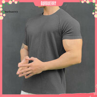 [Burbuerry] Áo sơ mi nam tay ngắn màu trơn Áo thun thể thao cổ tròn kết cấu 3d dành cho nam để tập thể dục hàng ngày Áo thun cơ màu trơn nhẹ và thoáng khí cho Đông Nam As