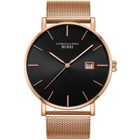 BUREI Men’s Automatic Watch Luxury Stylish Black Analog Dial Sapphire Crystal Lens Date Display with Black Stainless Steel Mesh Band