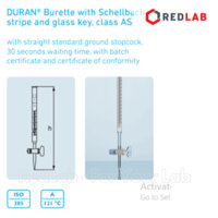 Buret trắng khóa thủy tinh DURAN Class AS 10 25 50 100 ml, dùng trong thí nghiệm chuẩn độ, có VAT