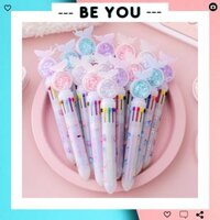 Bút Bi Bấm Nhiều Màu (10 Màu) Bút Bi Hạt Kim Tuyến Chảy Hoạt Hình Dễ Thương - BEYOU