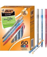 Bút Bi Bic - hộp 60 cái đủ 3 màu mực - dòng bán chạy số 1 của Mỹ